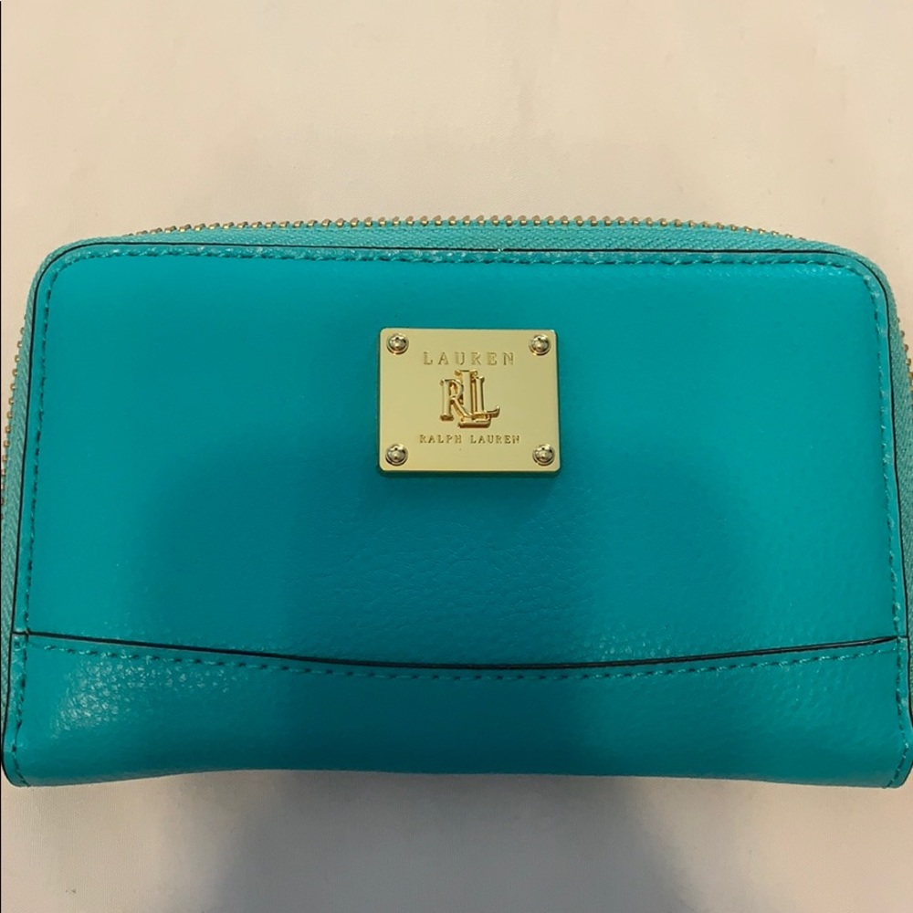 Ralph Lauren teal/brown wallet wristlet!